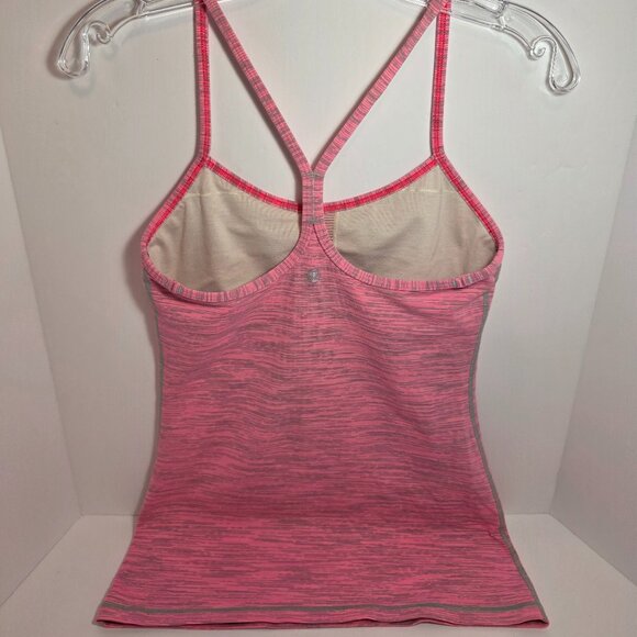 Lululemon Power Y Heathered Pink Racerback Tank w/ Built-In Bra - Picture 4 of 10